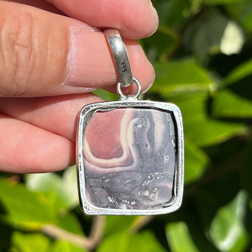 Silver plated porcelain jasper square pendant‎
